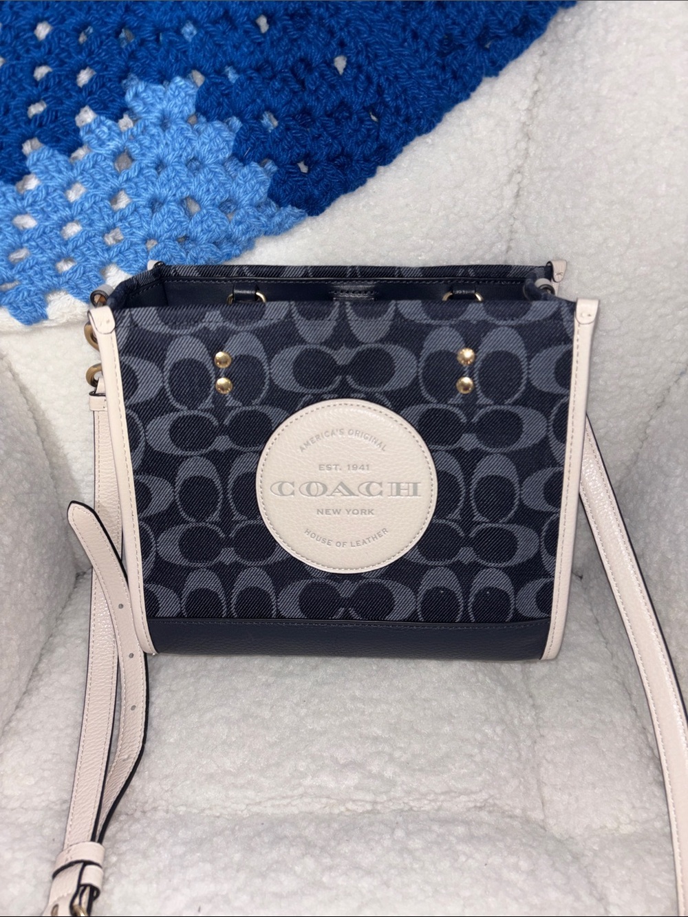 Coach Blue & Cream Signature Dempsey Crossbody